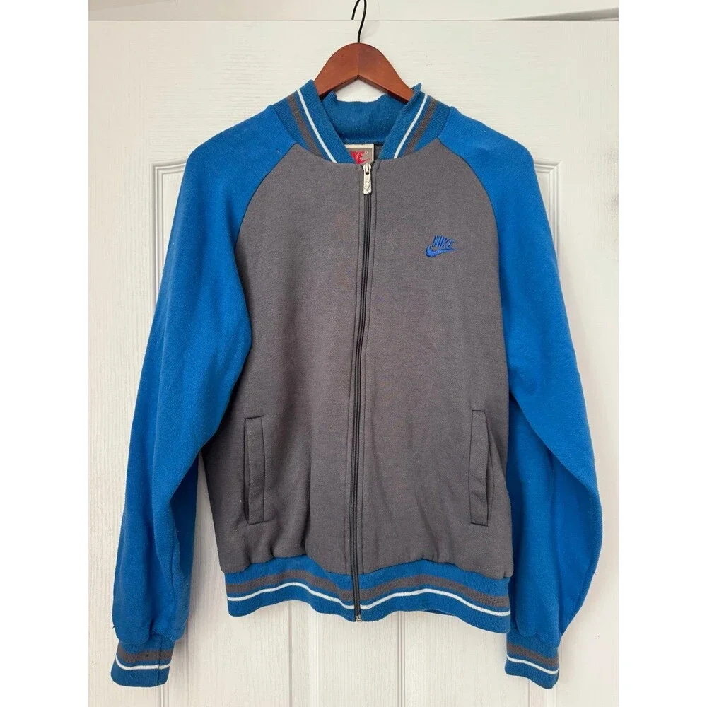 Vintage 80's Nike Men's Size Medium Track Varsity Bomber Jacket Coat Zip Up